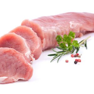 raw fillet of pork on white ground