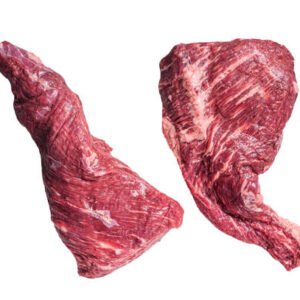 raw tri tip beef steak on kitchen table. isolated on white background.